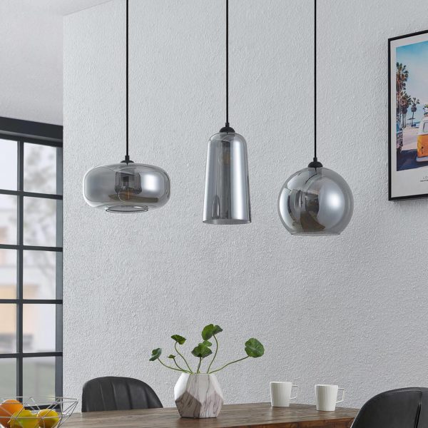 Lucande Wilja suspension, à 3 lampes, gris fumée LUCANDE