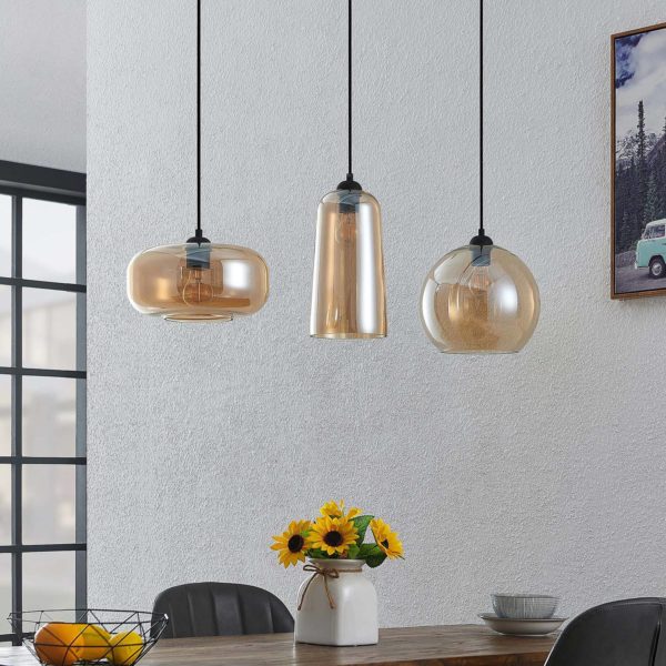 Lucande Wilja suspension, à 3 lampes, ambrée LUCANDE