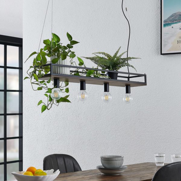 Lindby Kirista suspension, à 4 lampes, bois LINDBY