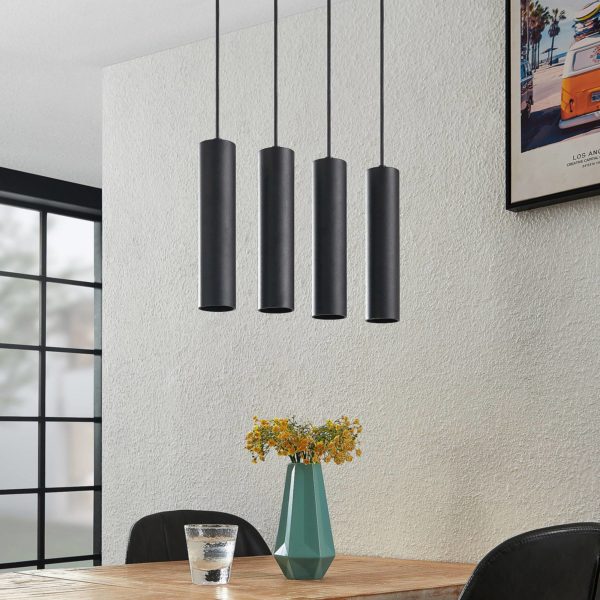 Prios Neliyah suspension, ronde, noire, 4 lampes PRIOS