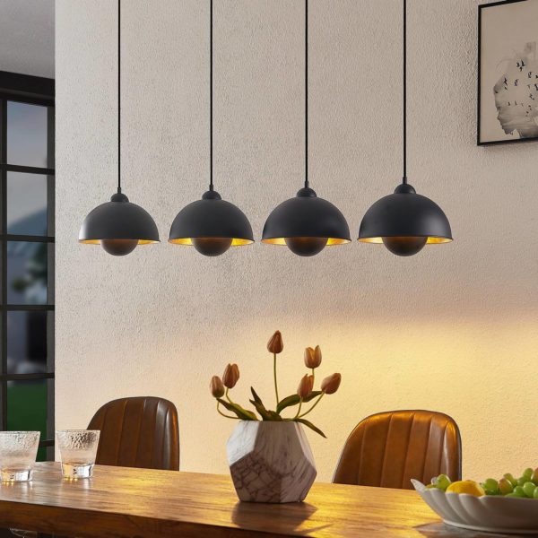 Lindby Bamila suspension en métal et bois 4 lampes LINDBY