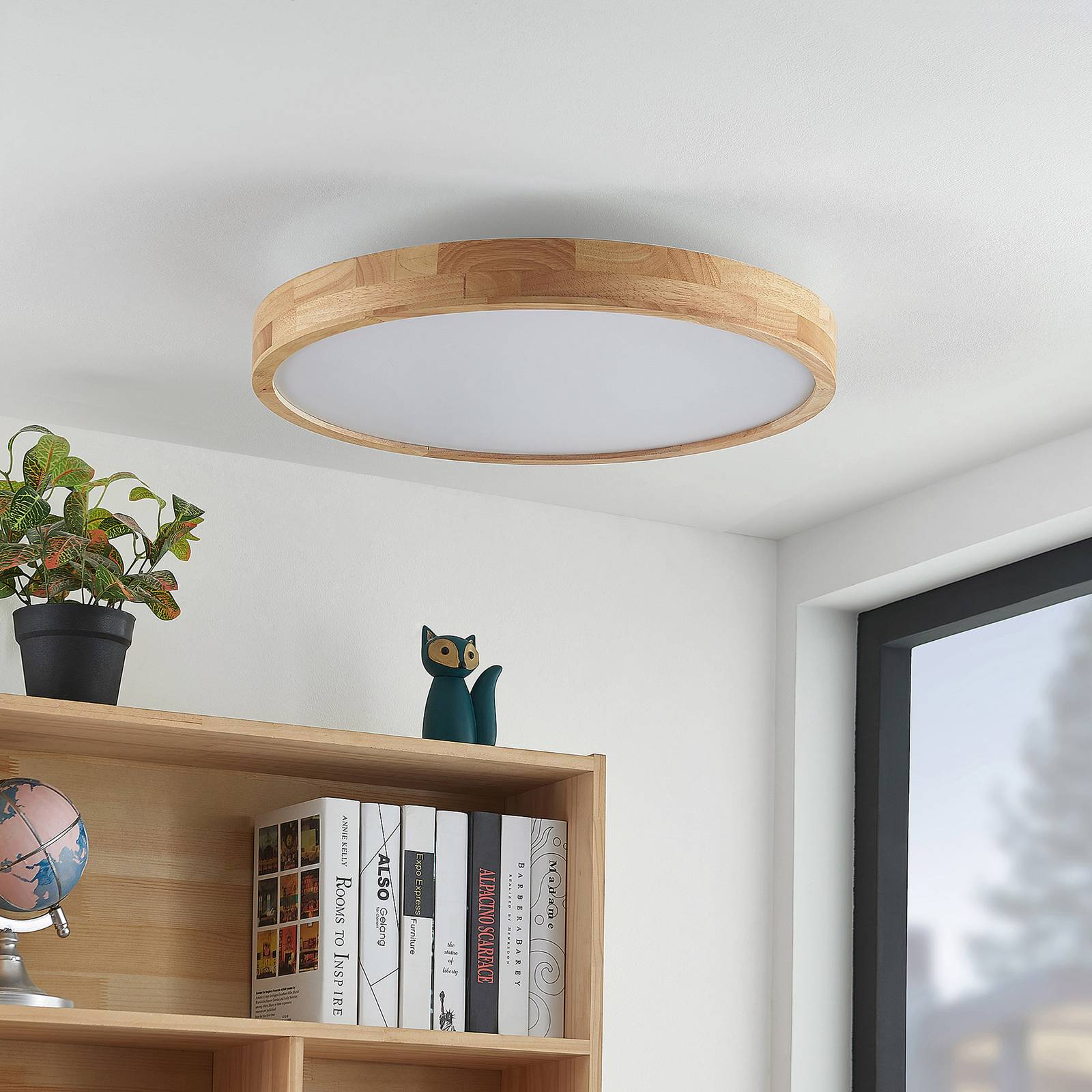 Lindby Lanira Plafonnier LED en bois de chêne