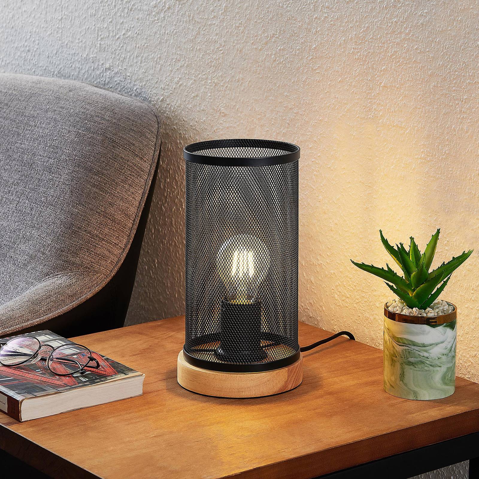 Lindby Kiriya lampe à poser avec abat-jour grille LINDBY