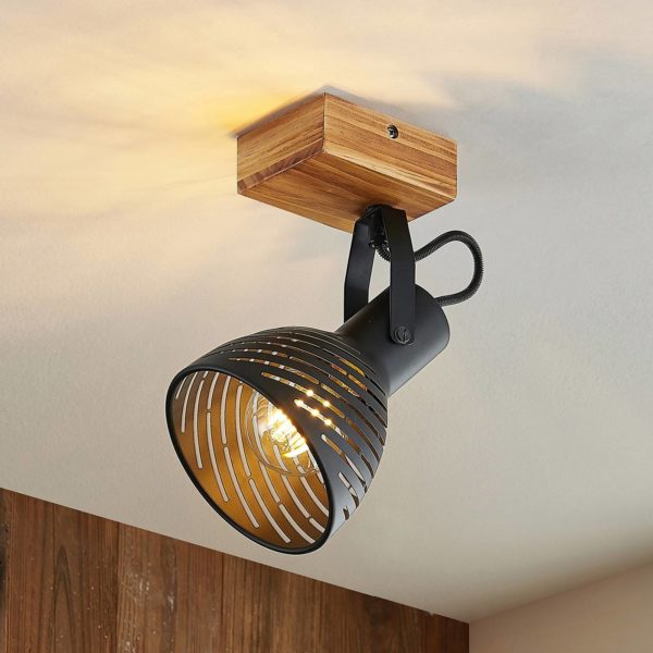 Lindby Raniso spot avec élément en bois, à 1 lampe LINDBY