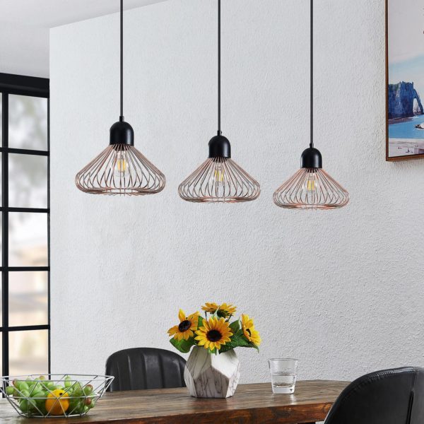 Lindby Metehan suspension à trois lampes, cuivre LINDBY