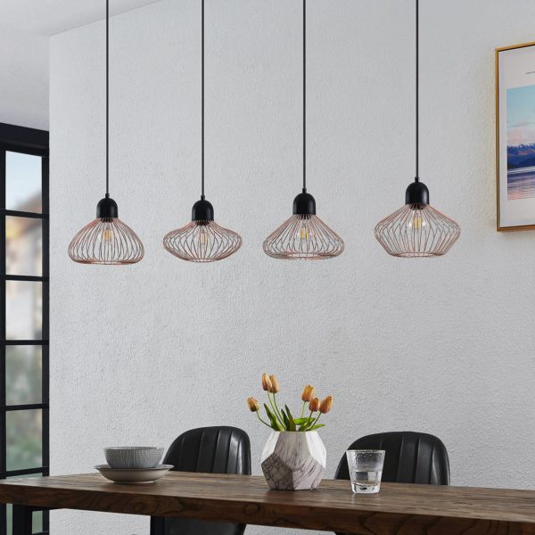 Lindby Raelyn suspension à quatre lampes, cuivre LINDBY
