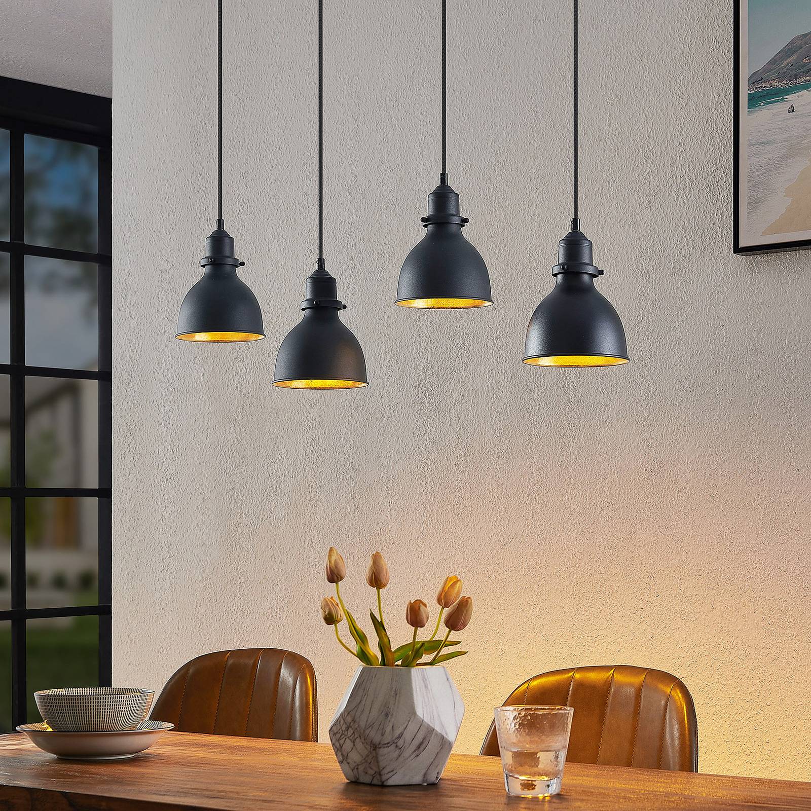 Lindby Senjarik suspension à quatre lampes noir LINDBY