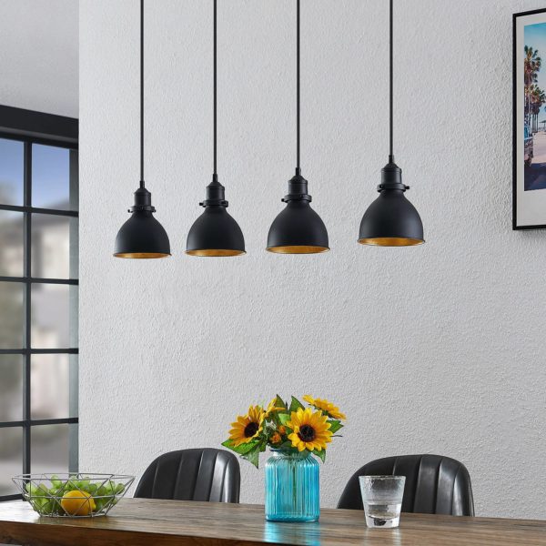 ELC Doskali suspension, noir-doré, à 4 lampes ELC