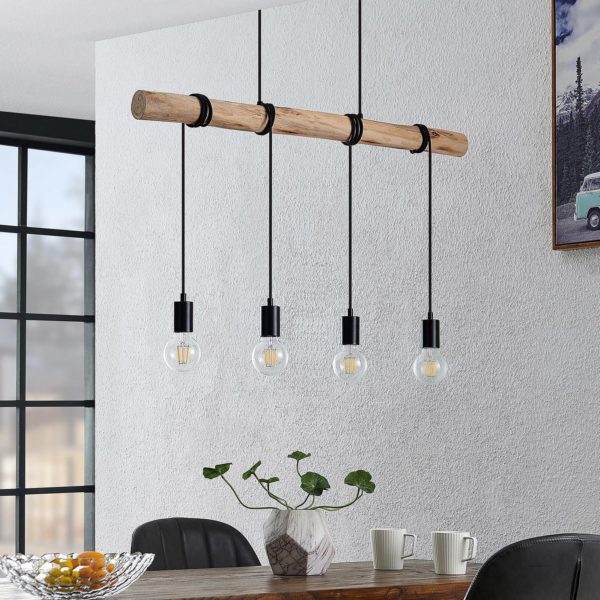 Lindby Ferris suspension en bois, à quatre lampes LINDBY