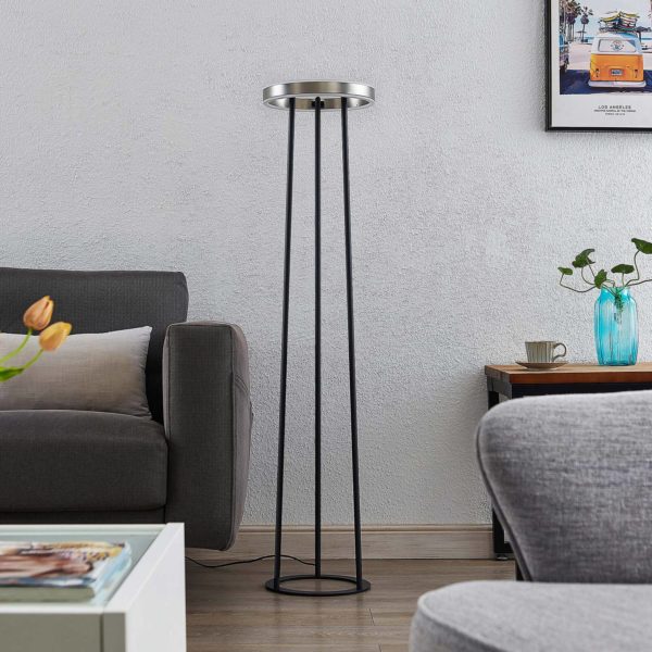 Lucande Seppe lampadaire LED, Ø 30 cm, nickel LUCANDE