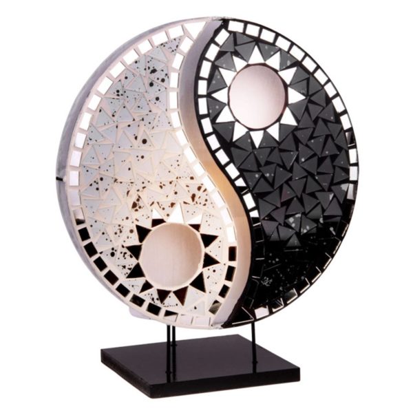 Woru Lampe à poser Ying Yang miroir en mosaïque noir Woru