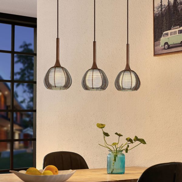 Lucande Tetira suspension 3 lampes allongée brune LUCANDE