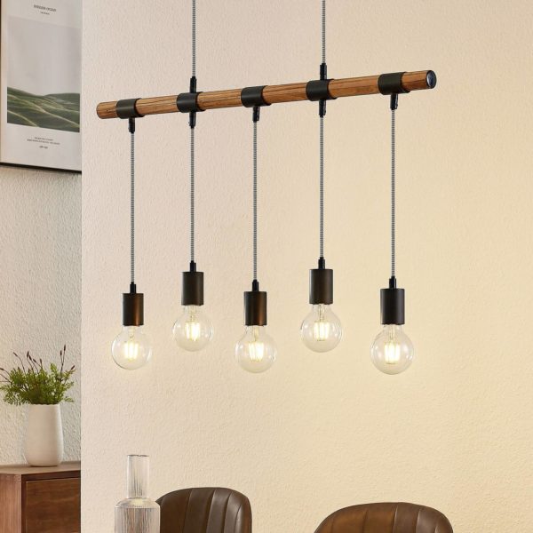 Lindby Sibillia suspension avec bois à 5 lampes LINDBY