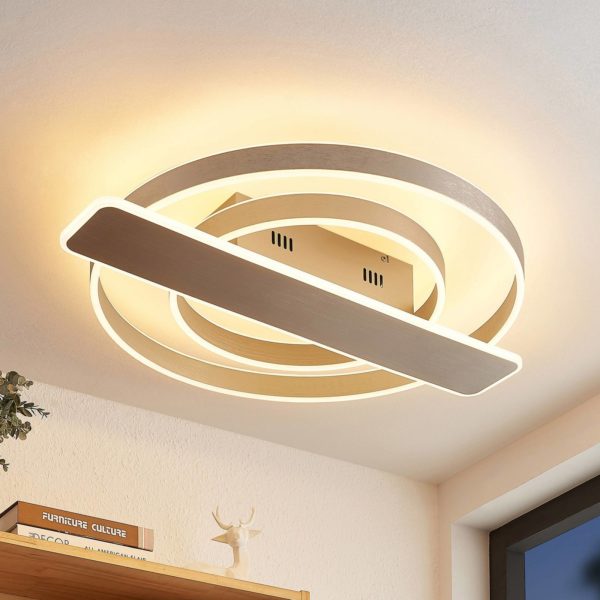 Lucande Linetti plafonnier LED rond nickel LUCANDE