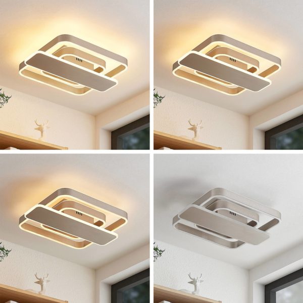 Lucande Linetti plafonnier LED angles nickel 40 cm LUCANDE