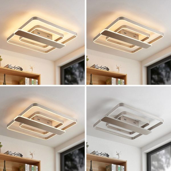 Lucande Linetti plafonnier LED angles nickel 70 cm LUCANDE