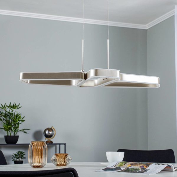 Lucande Quinn suspension LED nickel à 3 lampes LUCANDE