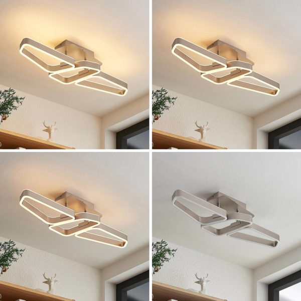 Lucande Quinn plafonnier LED nickel à 3 lampes LUCANDE