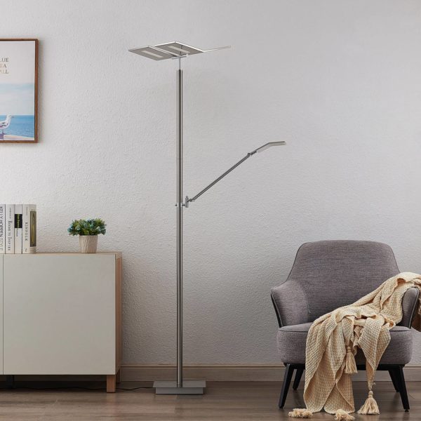 Lucande Hadlee lampe sur pied LED, nickel LUCANDE
