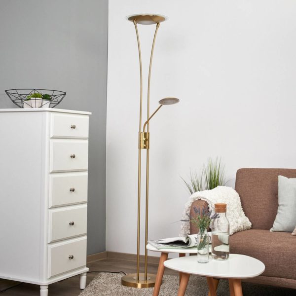 Lindby Lampadaire à éclairage indirect Eda avec variateur, laiton LINDBY