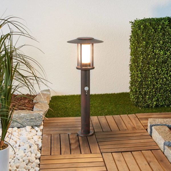 Lindby Luminaire socle LED Pavlos rouille à détecteur LINDBY