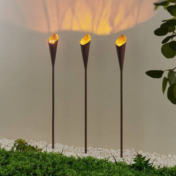 Lindby Jalf lampe solaire LED, x3, couleur rouille LINDBY