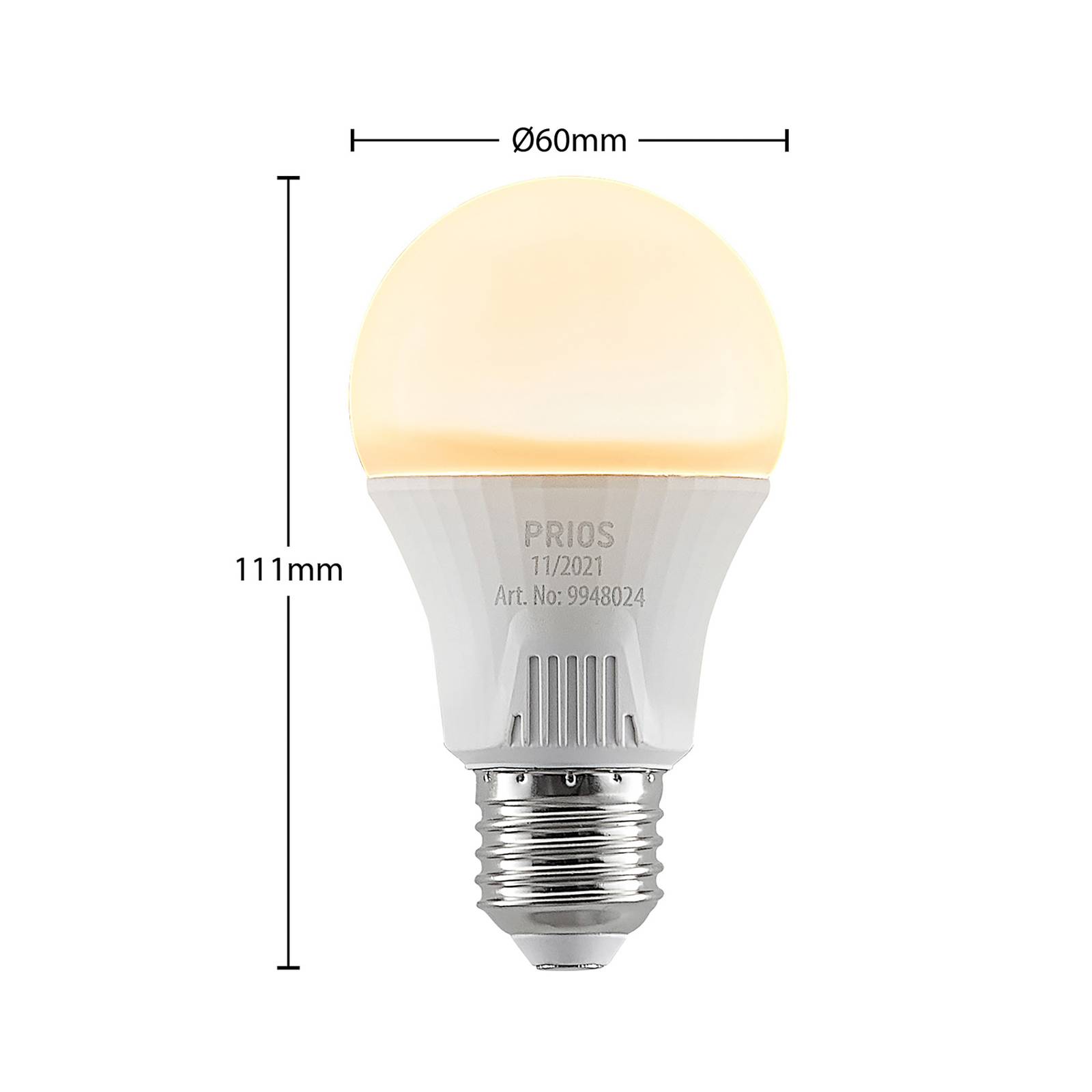 PRIOS Ampoule LED E27 A60 11 W blanche 3 000 K PRIOS