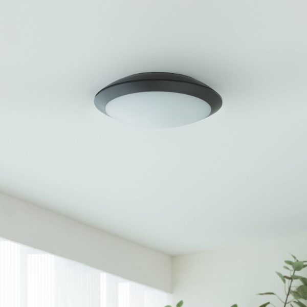 Lindby Plafonnier extérieur LED Naira, gris, avec capteur LINDBY