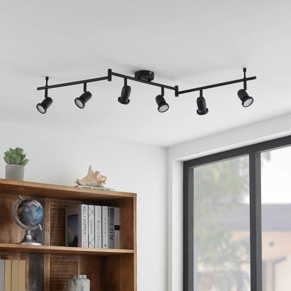 ELC Spot pour plafond Simano, noir, 6 lampes, fer, 120,5 cm ELC