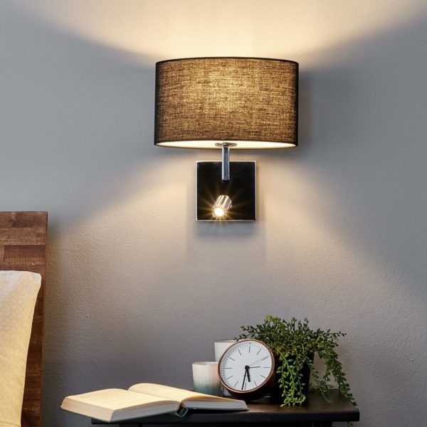 Lucande Applique en tissu noir Karla avec liseuse LED LUCANDE