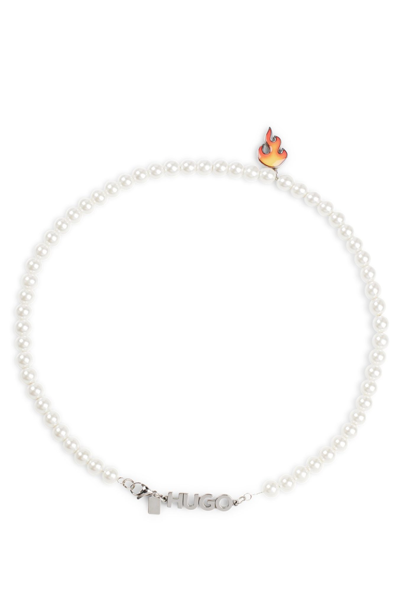 Hugo Boss Collier de perles de verre avec pendentif flamme