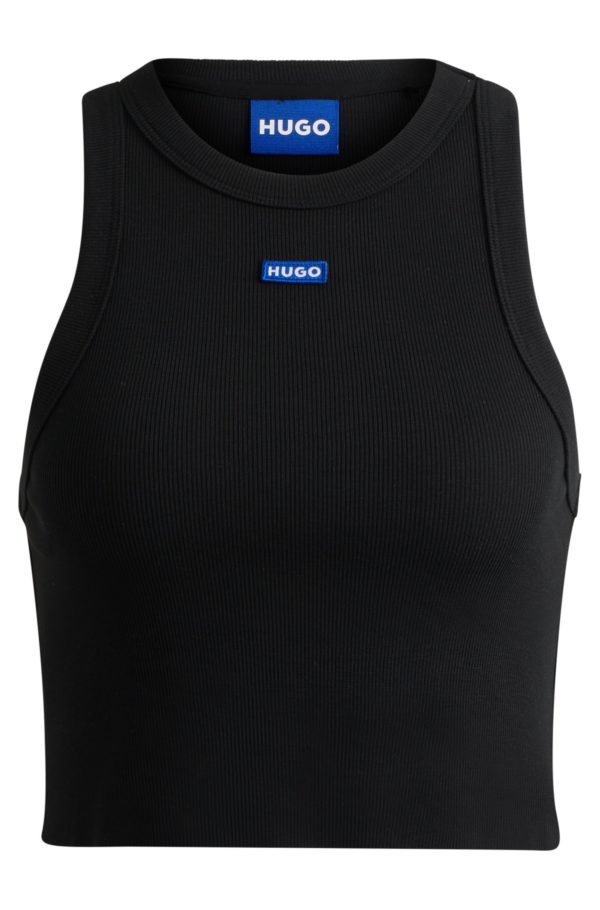 Hugo Boss Débardeur court en coton stretch avec étiquette logotée bleue