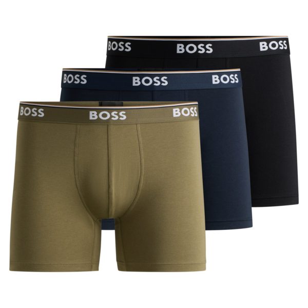 Lot de trois boxers longs en coton stretch avec taille logotée – Hugo Boss