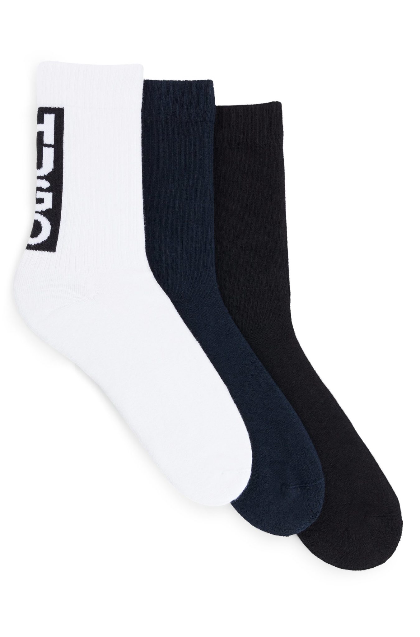 Hugo Boss Lot de trois paires de chaussettes courtes en coton mélangé avec logo