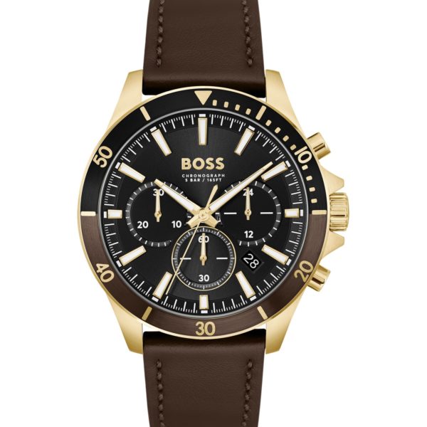 Montre chronographe à bracelet en cuir marron – Hugo Boss