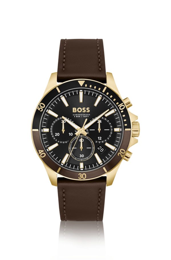 Hugo Boss Montre chronographe à bracelet en cuir marron