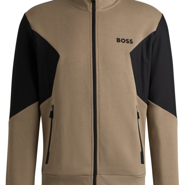 Sweat zippé en coton mélangé avec logo en relief – Hugo Boss