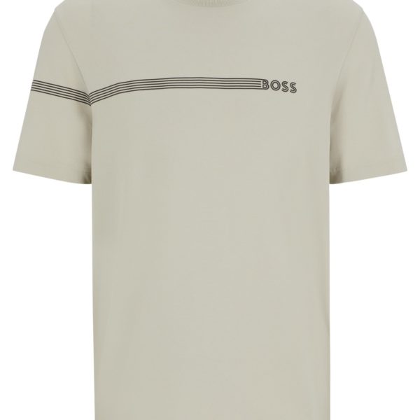 T-shirt en coton mélangé avec rayures et logo – Hugo Boss