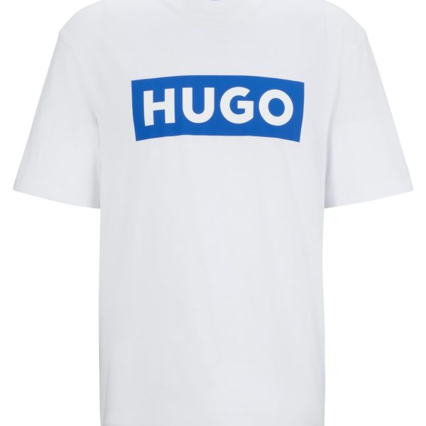 T-shirt en jersey de coton à logo imprimé bleu – Hugo Boss