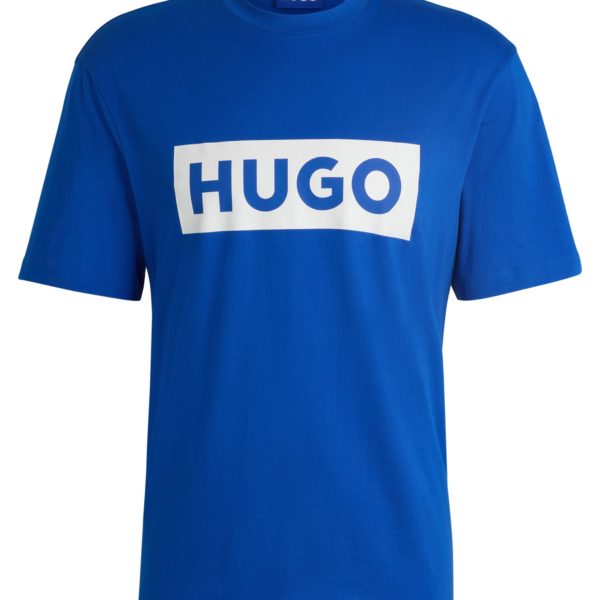 T-shirt en jersey de coton à logo imprimé bleu – Hugo Boss