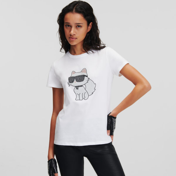 Karl Lagerfeld, T-shirt K/ikonik Choupette En Strass, Femme, Blanc, Taille: XXXL Karl Lagerfeld
