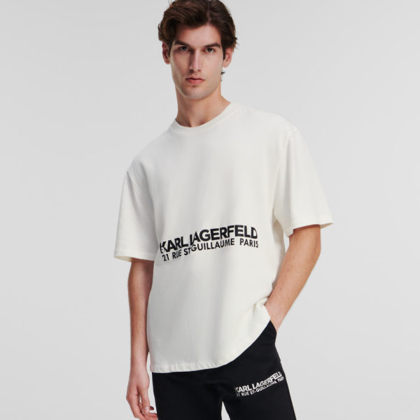 Karl Lagerfeld, T-shirt Délavé Rue St-guillaume, Homme, Blanc Cassé, Taille: XXL Karl Lagerfeld