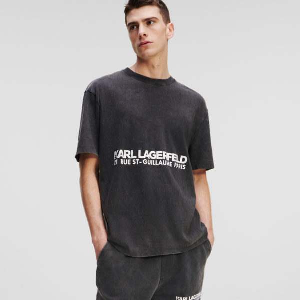 Karl Lagerfeld, T-shirt Délavé Rue St-guillaume, Homme, Noir vintage délavé, Taille: XXXL Karl Lagerfeld