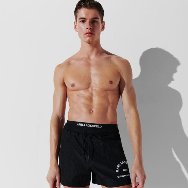 Karl Lagerfeld, Short De Bain Rue St-guillaume Double Bande À La Taille, Homme, Noir, Taille: XS Karl Lagerfeld