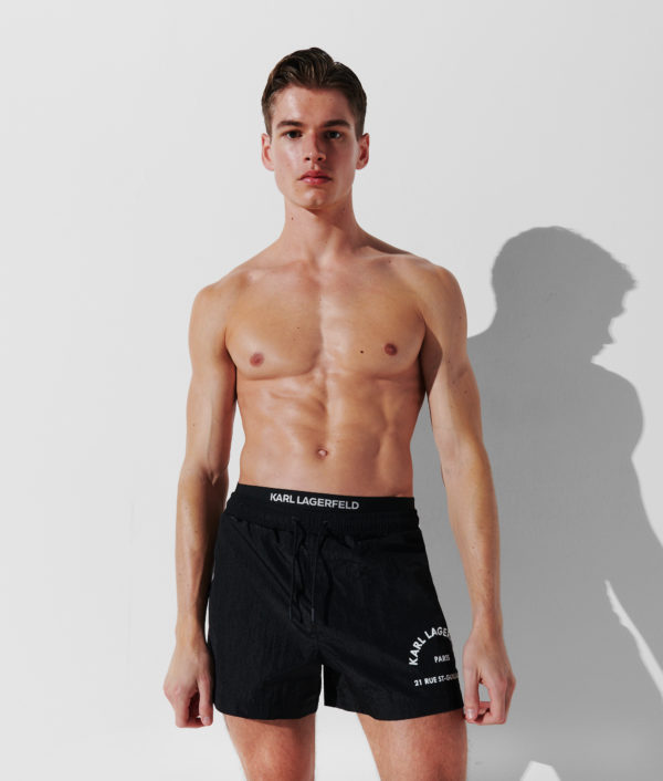 Karl Lagerfeld, Short De Bain Rue St-guillaume Double Bande À La Taille, Homme, Noir, Taille: XS Karl Lagerfeld