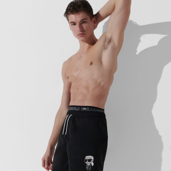 Karl Lagerfeld, Short De Bain Ikon Karl Double Bande À La Taille, Homme, Noir, Taille: XXS Karl Lagerfeld