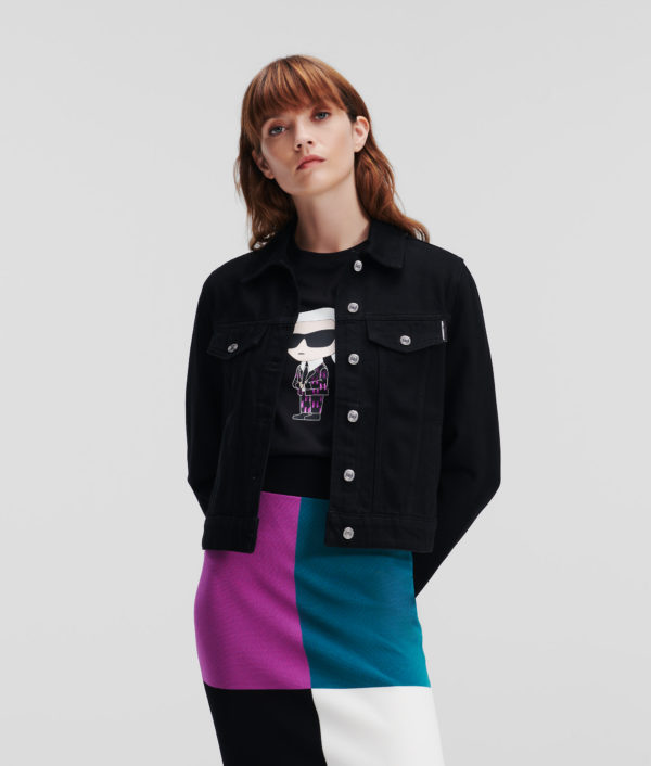 Karl Lagerfeld, Veste En Jean Avec Strass Ikon Karl, Femme, Noir Uni, Taille: XM Karl Lagerfeld