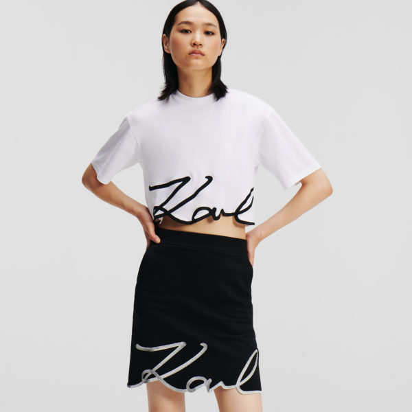 Karl Lagerfeld, T-shirt À Ourlet Karl Signature, Femme, Blanc, Taille: XXXL Karl Lagerfeld