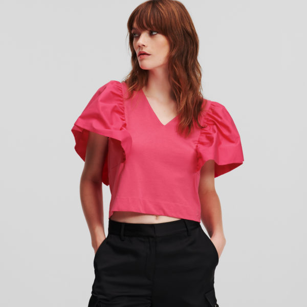 Karl Lagerfeld, T-shirt À Manches Volumineuses, Femme, Cabernet rose, Taille: XXL Karl Lagerfeld