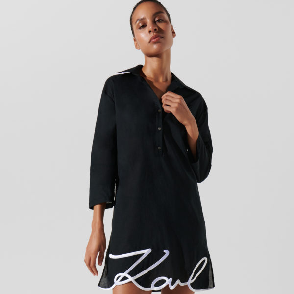 Karl Lagerfeld, Robe Chemise De Plage Karl Signature, Femme, Noir, Taille: XXS Karl Lagerfeld